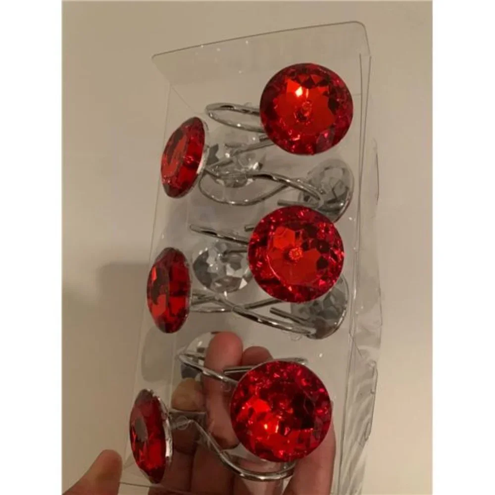 Round Acrylic Decorative Rhinestones Bling Rolling Bathroom Bath Set of 12 Rings